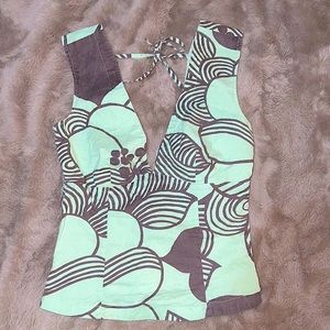 Vintage 90s Green Brown Abstract Floral Top